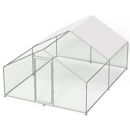 Metal Chicken Coop with Cover for Yard Large Walk-in Chicken Runs for 20 Chickens with Galvanized Steel Frame for Outdoor Heavy Duty Spire Roof Poultry Cage for Hen Duck Rabbits Goose Puppy