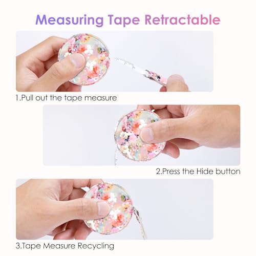 Sewing Tape Measure，Colour Printed Small Retractable Soft Measuring Tape for Tailor Cloth Fabric Body Measurements. - color: Pink Flower