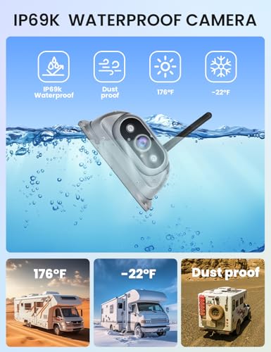 Wireless Backup Cameras System with 10.26"Pre-Wired for Furrion System 1080P HD IPS Touch Screen-No Delay,IP69K Waterproof,Super Night,Wide Split Screen 2-Channel for Reversing RV,Trailer,Camper,Truck