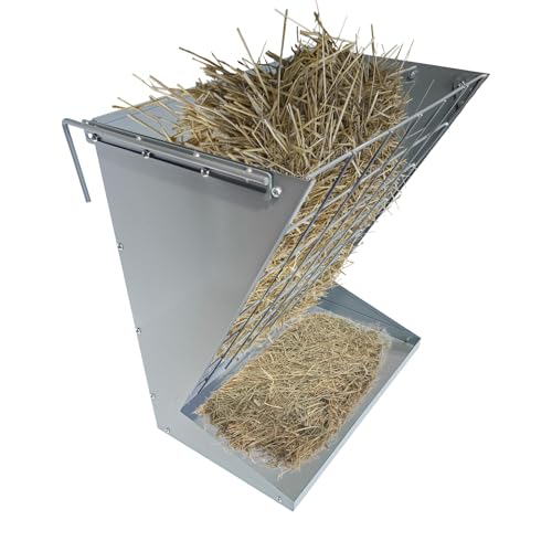 PeakPursuit Wall Mount Hay Feeder, 2 in 1 Hay & Grain Livestock Feeder, Heavy Duty Metal Wall Mount Hay Rack with Adjustable Distance for Goats, Sheep, Horse, Cattle, Indoor Outdoor Uses - color: Silver