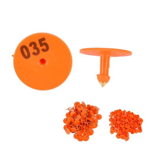 100PCS Livestock Ear Tags for Sheep Goat Cattle 001-100 Number | Plastic Anti Dropping Round Ear Tag for Cow Pig Dog Deer Horse Farm Animal Identification Ear Tags (Orange)