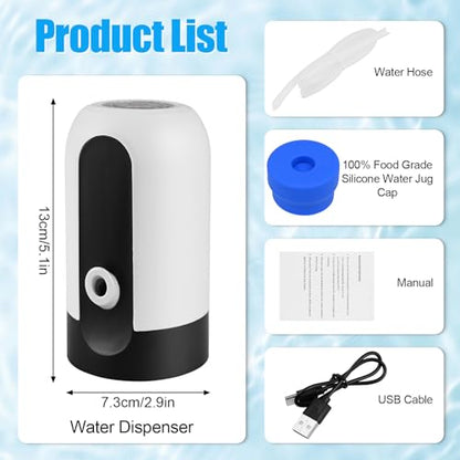 CHIVENIDO 5 Gallon Water Dispenser - Water Bottle Pump with Reusable Cap for Screw Top or Crown Tops, USB Charging Water Jug Dispenser for Universal 2-5 Gallon Bottle (White) - color: White
