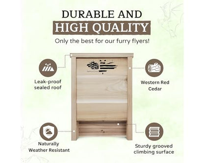 Made in USA, Premium-Grade Red Cedar Bat House, 2 Chamber Bat Box, Easy-to-Install Wooden Bat House Kit, Weather-Resistant Bat Houses for Outdoors, Includes Mounting Screws - Applewood Outdoor - style: 2 Chamber Cedar