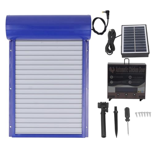 Pilipane Automatic Chicken Coop Door Solar Powered Programmable Timer Control Aluminum Chicken Door for Poultry Safety Iron Sheet Metal Plastic 37x24.7cm