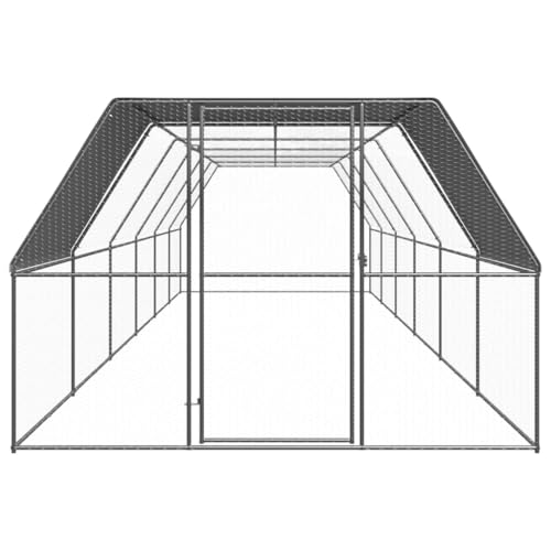 Galvanized Steel Outdoor Chicken Cage 9.8'x39.4'x6.6' with PE Roof and Lockable Door for Hens Ducks Rabbits and Small Animals - size: 9.8' x 39.4' x 6.6' (W x D x H)