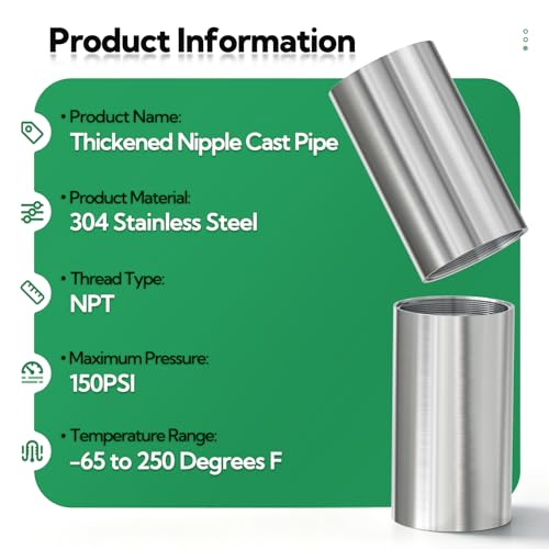 TAISHER 1PCS Stainless Steel Pipe Fittings, 1-1/2" NPT Female x 1-1/2" NPT Female Threaded, 6" Length Nipple Cast Pipe - size: 1-1/2" FNPT 1pcs