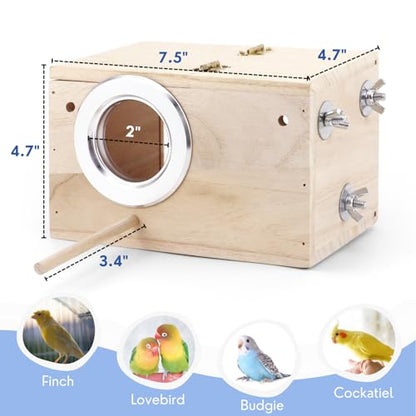Parakeet Nesting Box - Visual Wooden Bird Nest Breeding Box - Bird Cage House with Perch for Lovebirds Cockatiel Budgie Finch Parrot