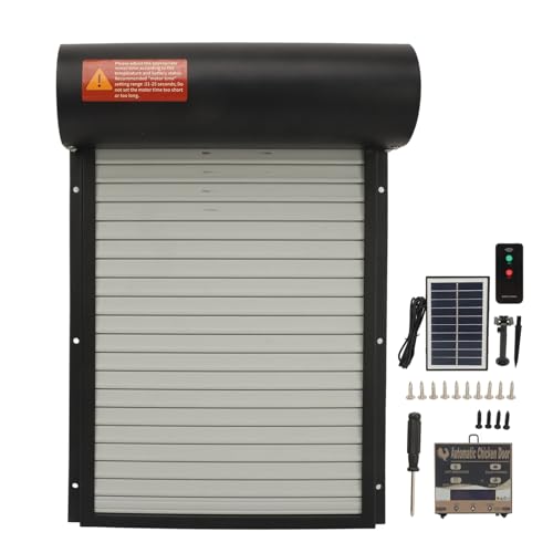 Solar Powered Chicken Coop Door, Automatic Electric Poultry Door Opener with Timer and Remote Control for Home and Farm Use (Black) - color: Black