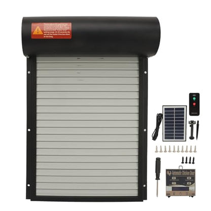 Solar Powered Chicken Coop Door, Automatic Electric Poultry Door Opener with Timer and Remote Control for Home and Farm Use (Black) - color: Black