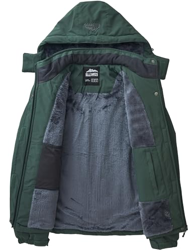 ELLSWOS Womens Winter Coats Waterproof Ski Jacket Warm Snow Jackets Windproof Windbreaker Hooded Raincoat - color: Olive Green, size: Large