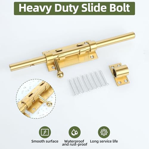 Alise Slide Lock SUS304 Stainless Steel Gate Latch, Slide Bolt Latch,Thickened Heavy Door Latch Lock,10 Inch Black Barrel Bolt Latch, Security Slide Latch Lock Gold - color: Gold, size: 10 Inch (Regular)