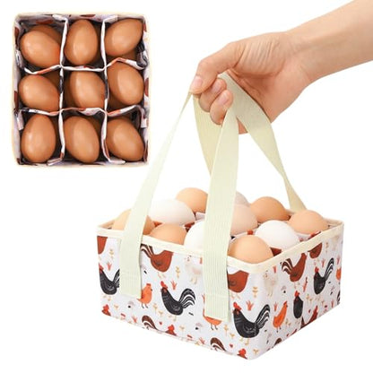 Removable Egg Collecting Basket, Egg Basket for Gathering Fresh Eggs with 9 Pouches, Foldable Canvas Egg Holder, Collector Egg for Chicken, Duck, Goose, Collection (Cartoon Chicken) - style: Cartoon Chicken