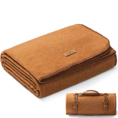 Molithe 100% Wool Blanket, 48" x 62", Warm, Thick, Washable, Military | Great for Camping, Outdoors, Sporting Events, Survival Kits, Dark Camel - color: Dark Camel, size: Medium