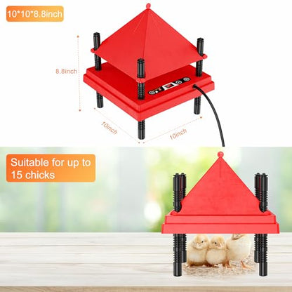 ZenxyHoC Brooder Plate for Chicks with Anti-Roost Cone, Chick Brooder Heater Red 10" x 10" with Digital Display Temperature Control - size: 10" x 10" with Digital display temperature control