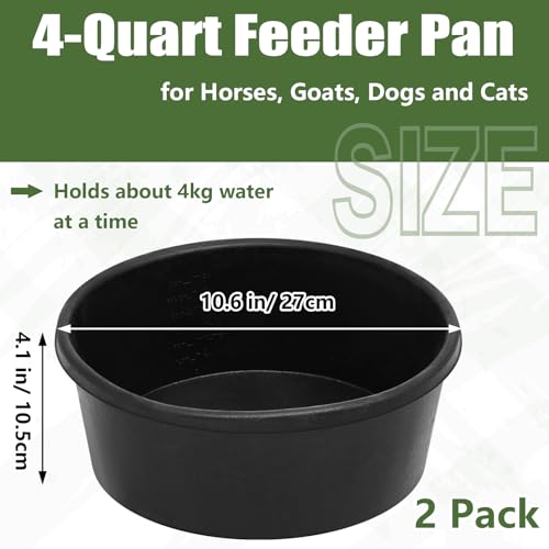 Sadnyy 4 Pcs Rubber Feeder Pan, Rubber Feed Pan Utility Horse Feed Bucket Dog Bowl Horse Feeder for Cats Dogs Goats Chicken Dust Bath Container Animal Feeding, 10.6 x 4.1 Inch(4 Quart/ 1 Gallon) - size: 4 Quart/ 1 Gallon