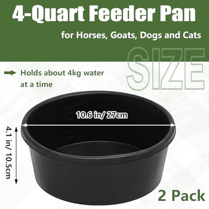 Sadnyy 4 Pcs Rubber Feeder Pan, Rubber Feed Pan Utility Horse Feed Bucket Dog Bowl Horse Feeder for Cats Dogs Goats Chicken Dust Bath Container Animal Feeding, 10.6 x 4.1 Inch(4 Quart/ 1 Gallon) - size: 4 Quart/ 1 Gallon