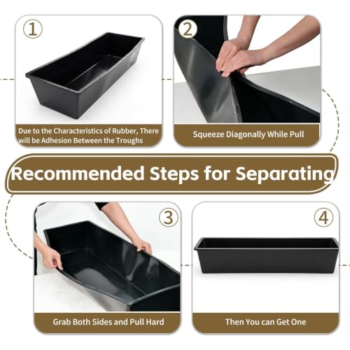 4 Pack 12 Gallon Rubber Feed Pan, 39 Inch Plastic Feeding Trough | Heavy Duty Molded Plastic Design for Horse, Goat, Pig And Livestock Use, Durable Square Design For Farm Feeding Tasks - size: 38.9 × 12 × 7.2 in