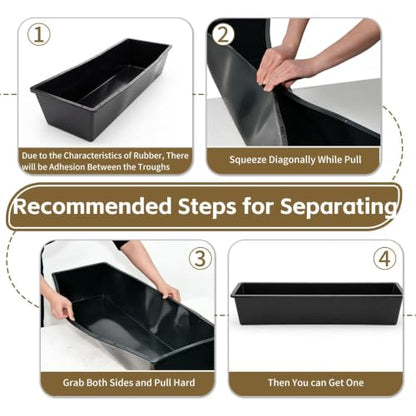 4 Pack 12 Gallon Rubber Feed Pan, 39 Inch Plastic Feeding Trough | Heavy Duty Molded Plastic Design for Horse, Goat, Pig And Livestock Use, Durable Square Design For Farm Feeding Tasks - size: 38.9 × 12 × 7.2 in