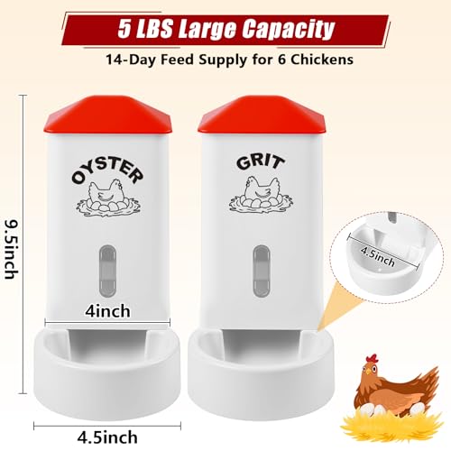2Pack Oyster Shell and Grit Feeder Combo, PVC Chicken Feeder with Viewing Window/Lid, Hanging Gravity Chicken Grit Feeder, Coop Accessories for Healthier Hens and Eggs