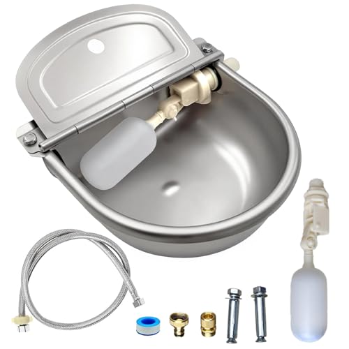 Automatic Water Bowl 304 Stainless Steel Pet Water Dispenser Dog Feeder Waterer for Large Dogs with 40" Steel Hose, 2 Float Valve, Copper Connector Adapter, 2 Bolts (Without Drainage Hole)