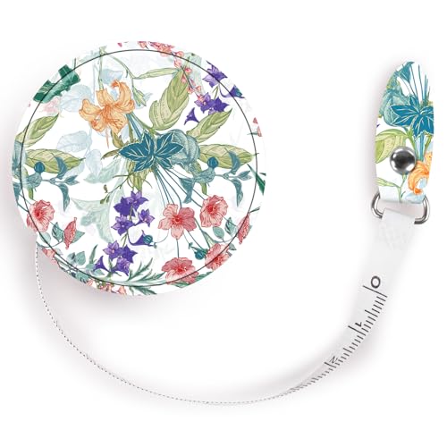 Retractable Mini Tape Measure, Auto-Retract, Premium Leather Tape Measure, Dual-Sided Ruler, Ideal for Fabric Cutting, Body Measurements, and Handicrafts (Trumpet Flowers) - color: Colorful Trumpet Flowers