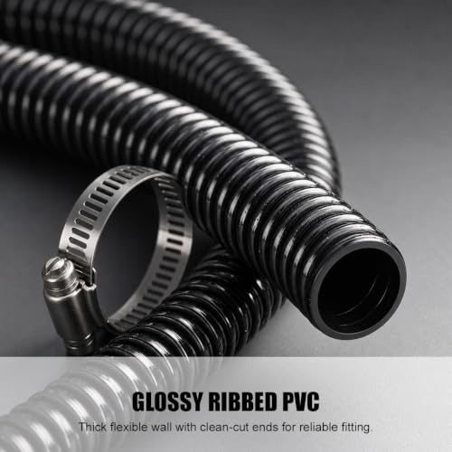 1 Inch Pond Tubing, 10ft Black Corrugated Flexible PVC Pond Hose with 4 Stainless Steel Hose Clamps, Kinkproof and Strong for Pond Pump Fountain Garden Waterfall. - size: 1" ID, style: 10 ft