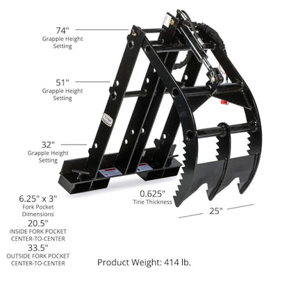 Titan Attachments Pallet Fork Mounted Adjustable Grapple Attachment, 3 Adjustable Height Settings, Built-in Clamps, Hydraulic Hoses Included