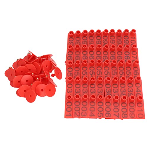 100 Sets Numbered Ear Tags, Number Plastic Livestock Ear Tags Farm Animal Tags, Animal Identification Tags, Accurate Livestock Identification Card for Cow Pig Sheep (Red) - color: Red