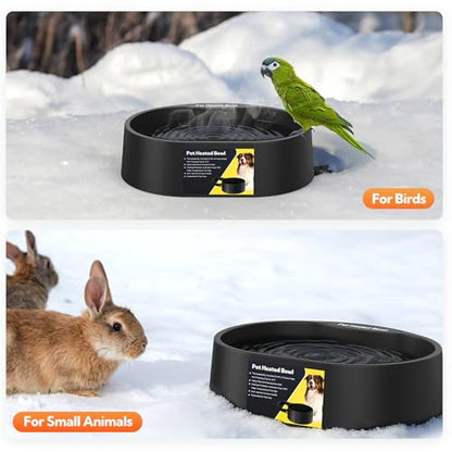 Heated Water Bowl for Dogs and Cats,Large Heated Dog Bowl with Chew Resistant Power, Waterproof Heated Pet Bowls for Outside in Winter,Provide Warmable Water for Dogs, Cats,Birds, (Black