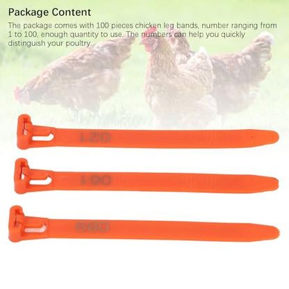 Chicken Leg Rings 1-100 Numbered | Reusable Poultry Identification Leg Bands for Ducks/Chicks/Pigeons/Goose | Sturdy PP Material Easy to Apply and Take Off (Orange) - color: Orange