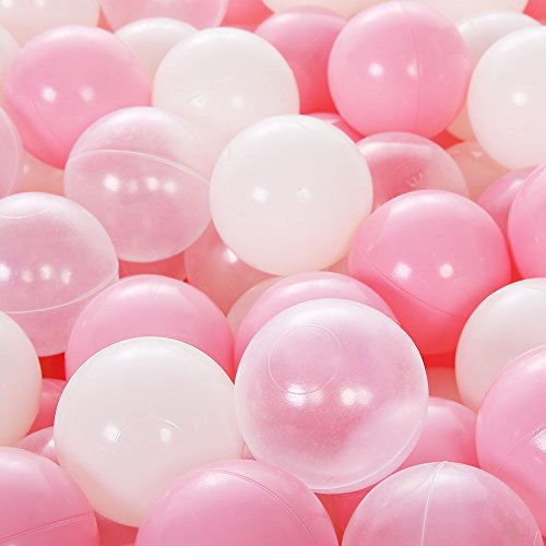 Colorful 100pcs Ball Pit Balls 2.2-inch Plastic Ocean Ball Crush Proof Stress Balls for Kids Pool Ball Playhouse Pit Accessories - color: 100 balls-Pink+beige+transparent