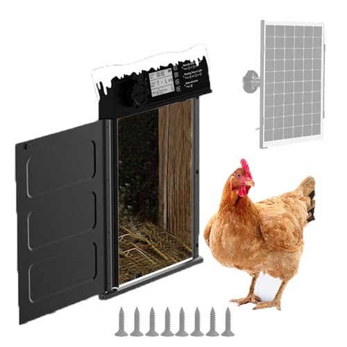 Automatic Chicken Coop Door Solar Powered with Timer,Solar Timer Chicken House Door,LCD Display Chicken Door with Light Sensor,4 Modes,Abnormal Alarm