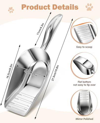 Stainless Steel Dog Food Scoop 1 Cup, Metal Pet Food Scoop With Measuring Lines (Cup/Ml), Dog Food Measuring Scoop For Dogs, Cats, And Kitchen Use, Dishwasher Safe