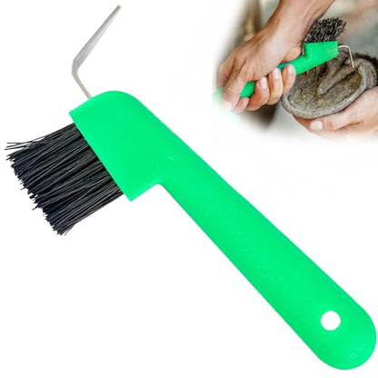 Jeffers Equine Hoof Pick & Brush, Green – Horse Hoof Cleaning Tool for Grooming, Farrier, Equestrian Care – Durable Hoof Pick with Stiff Bristles – 4 inch Easy Grip Handle - color: Green