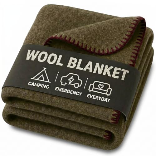 Wool Camping Blanket - 70% Wool Heavy-Duty Military Style Throw, Warm & Washable, Fire Retardant Cover for Emergency, Survival & Outdoor Use - Perfect for Camping, Car, Home & Hiking, Olive 62x84 - color: Olive Green, size: 62x84