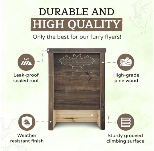 Made in USA- Brown Stained Pine Bat House, Single-Chamber Bat Box, Easy-to-Install Wooden Bat House Kit, Bat Houses for Outdoors, with Weather-Resistant Finish & Mounting Screws - Applewood Outdoor - style: Single Chamber Brown