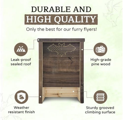 Made in USA- Brown Stained Pine Bat House, Single-Chamber Bat Box, Easy-to-Install Wooden Bat House Kit, Bat Houses for Outdoors, with Weather-Resistant Finish & Mounting Screws - Applewood Outdoor - style: Single Chamber Brown