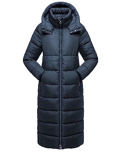 Womens Winter Maxi Long Parka Coats Puffer Down Quilted Jacket with Hood - color: Navy-303, size: X-Large