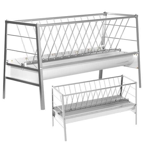 94 Gallon Goat Hay Feeder, 2-in-1 Hay & Grain Livestock Shelter Goat Feeders with Detachable Grain Tray Heavy Duty Galvanized Steel Goats Feeder, Hay Feeder for Goats Sheep Lamb Horses