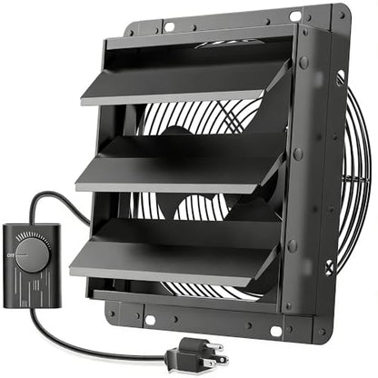 HG Power Upgraded 10 Inch Shutter Exhaust Fan with Speed Controller, 647CFM High-Speed Vent Fan with Mesh Screen, 1400RPM Wall Mounted Attic Fan for Shed, Garage, Greenhouse Ventilation, Black - size: 10 Inch w/ Speed Controller