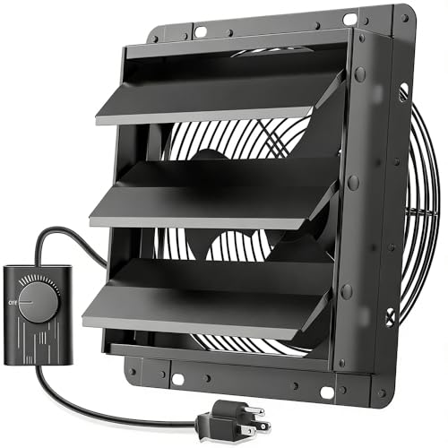 HG Power Upgraded 10 Inch Shutter Exhaust Fan with Speed Controller, 647CFM High-Speed Vent Fan with Mesh Screen, 1400RPM Wall Mounted Attic Fan for Shed, Garage, Greenhouse Ventilation, Black - size: 10 Inch w/ Speed Controller