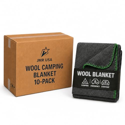 Wool Camping Blanket 10-Pack - 70% Wool Heavy-Duty Military Style Throw, Warm & Washable, Fire Retardant Cover for Emergency, Survival & Outdoor Use – For Camping, Car, Home & Hiking, Grey 66x90 - color: Grey, size: 66x90 - 10 Pack