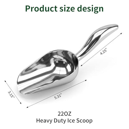 304 Stainless Steel Ice Scoop, 22Oz Heavy Duty Metal Ice Scooper Rustproof and Dishwasher Safe Perfect for Ice Maker Freezer Kitchen Bar Party Wedding Coffee Shop - size: 3