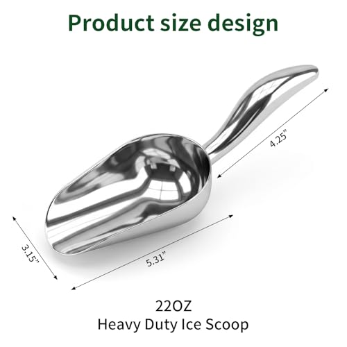 304 Stainless Steel Ice Scoop, 22Oz Heavy Duty Metal Ice Scooper Rustproof and Dishwasher Safe Perfect for Ice Maker Freezer Kitchen Bar Party Wedding Coffee Shop - size: 3