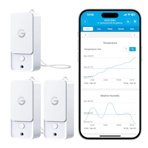 GoveeLife Outdoor Thermometer Hygrometer Subdevice H5107 (3 Pack), Mini Temperature Humidity Sensor with APP Notification Alert, IP 65 Waterproof (WiFi Gateway Not Included) - style: 3 Sensors