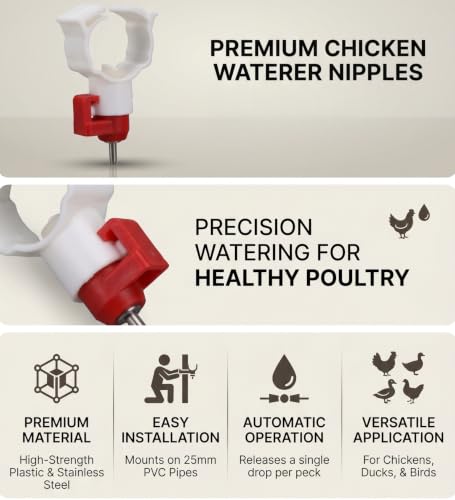 Chicken Waterer Nipples, Durable Steel Ball Valve, Automatic Drinking Spout, Clip 25mm Pipe, Farm Waterer for Chickens, Ducks, Geese, Poultry Drinking System, Farm