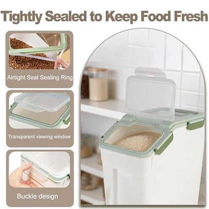 RUIAN Large Airtight Storage Container, 25lb Flour Rice Storage Containers Bin with Wheels Seal Locking Lid, with Measuring Cup&Scoop for Flour, Rice, Grain (Green, 2PCS) - color: Green2Pack 25Lb