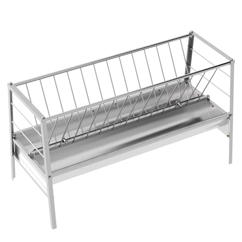 85 Gallon Stainless Steel Pasture Hay Feeder, 5 FT Livestock Feeder with Hay Rack & Feed Pan, 2 in 1 Design for Goats, Sheep, Small Farms Seeking Durable Feeding Solution