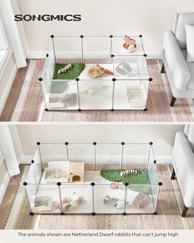 SONGMICS 20 Panels Pet Playpen with Floor, Small Animal Playpen, Pet Fence Indoor, DIY Plastic Enclosure for Guinea Pigs, Bunny, Hamsters, Hedgehogs, 49.2 x 24.8 x 16.5 Inches, White ULPC001W01 - color: White, style: 20 Panels - 49.2"L x 24.8"W x 16.5"H