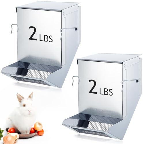 Maxcheck 2 Pcs Rabbit Feeder for Cages Small Animal Food Pellet Dispenser with Lid Metal Chicken Grit Oyster Shell Squirrel Feeders Outside(4.7 Inches,Mesh Bottom,Silver) - color: Silver, size: 4.7 Inches